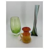 Three art glass pcs - Czech twisted art glass