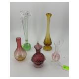 Five art glass bud vases