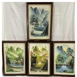 Four Asian seasonal Mountain scenes original on