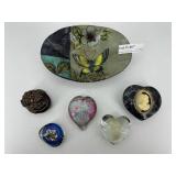Art glass grouping - heart shaped paperweights,