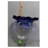 Great cobalt top ruffle vase 13" H