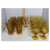 Amber glassware grouping - water goblets & wine