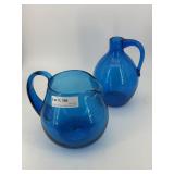 Two Blue Glass Pitcher and Jug
