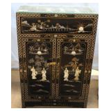 Asian carved black lacquer storage chest with