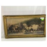 Horse wrangler print in gold gilt frame 31.25" x