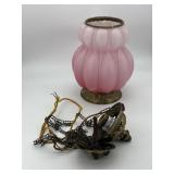 Pink satin hanging lamp with brass fixtures