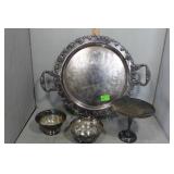 Four pcs silverplate - serving tray, two bowls &