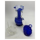 Cobalt ruffle top double handled pitcher, clear