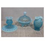 Blue Opalescent Fenton Hobnail - candlestick,