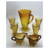 Amber glass pitcher, 4 cups, sugar & creamer