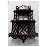 Mahogany fretwork three tier corner shelf