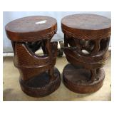 Two Indonesian carved plant stands with lizard