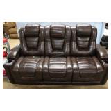 Three seat electrified leather sofa in mocha