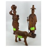 Three Polynesian wood carvings figures incl cow