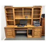 Oak solid office desk with side hutches and two bu