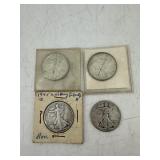 Four Walking Liberty Half Dollars - 90% Silver - 1