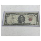 1963 US $5 Red Seal Star Note serial No. *03237842