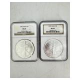 2x$ - Two NGC MS 69 Graded 1990 US Eagle Silver Do