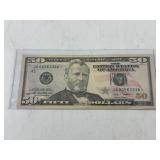 2009 US $50 Federal Reserve Star Note Serial # JA0