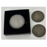 Three US Morgan Silver Dollars: 1878, 1887, 1901-O