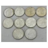 Ten Uncirculated Morgan Silver Dollars