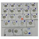 Twenty Two US Silver Mercury Dimes: 1920-D, 1925-S