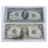 Two US Mis-cut Federal Reserve Notes incl 1950-D $