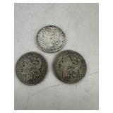 Three US Morgan Silver Dollars: 1878-S, (2)1879