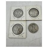 Four Walking Liberty Half Dollars - 90% Silver - (