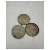 Three 1922 US Peace Dollars - one mint marked poss