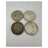 Four 1921 US Morgan Silver Dollars - (1) Minted "D