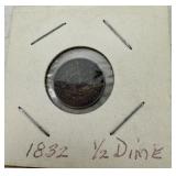 1832 US Half Bust Half Dime 5 C - Sleeved