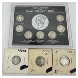 The Legend of The Silver Mercury Dime w/ 7 coins &