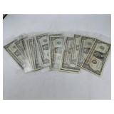 Twenty 1969 US $1 Federal Reserve Notes: (7) 1969-