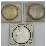 Three US Morgan Silver Dollars w/ some coloration: