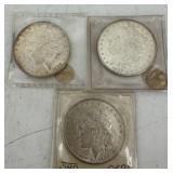 Three US Morgan Silver Dollars: (2)1889, 1890