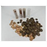 190 Wheat Pennies and Four Rolled Pennies: 1960, (