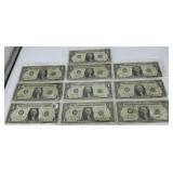 Ten 1953-A US $1 Federal Reserve *STAR Notes*