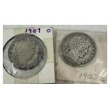 1903-S & 1907-O Barber Silver Half Dollar - 90% Si