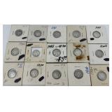 15 US Silver Mercury Dimes: 1916, (2)1917, 1918, 1