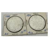 1889 & 1896 US Morgan Silver Dollars