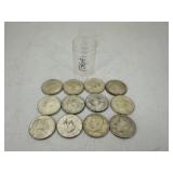 Twelve 1964 Kennedy Silver Half Dollars in really