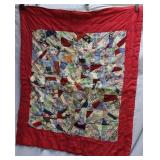 1900s crazy Quilt with vintage fabrics in red, blu
