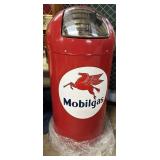 Mobil gas Red and Silver Trash Can NIB w/ Push Top