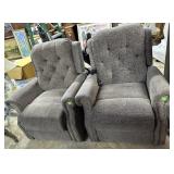 Pair Electric Gray Fabric Recliners - approx 30" x