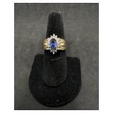 10kt Sapphire and Diamond cluster Ring Size 8.5 -