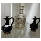 Crystal Decanter w/ gold accents and no stopper &