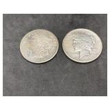 Two 1921 Peace silver dollars