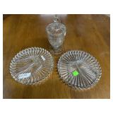 Lidded Crystal Candy Dish with two round crystal c