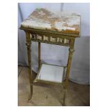 Marbletop Cast Metal Plant Stand with mirror shelf